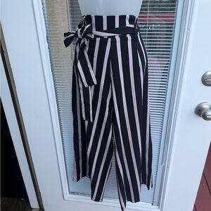 Striped Black and Beige Wide-Leg Pants